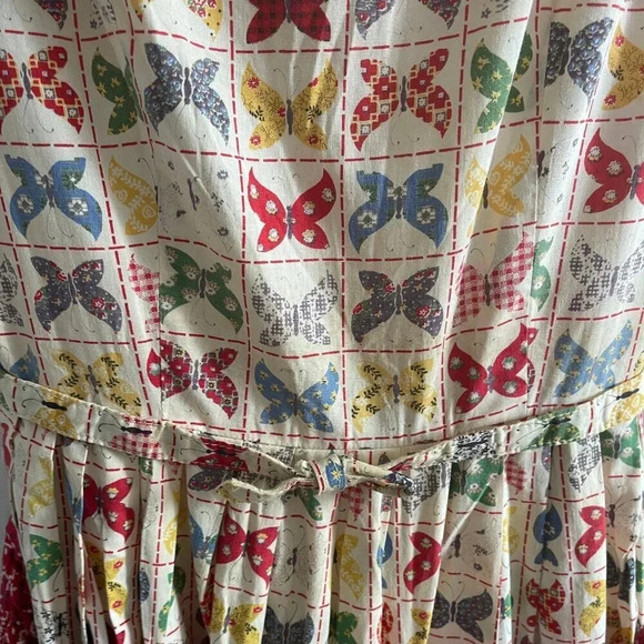VTG 1950's Claire Evans Cotton Print Butterfly Dress Small - Picture 3 of 13